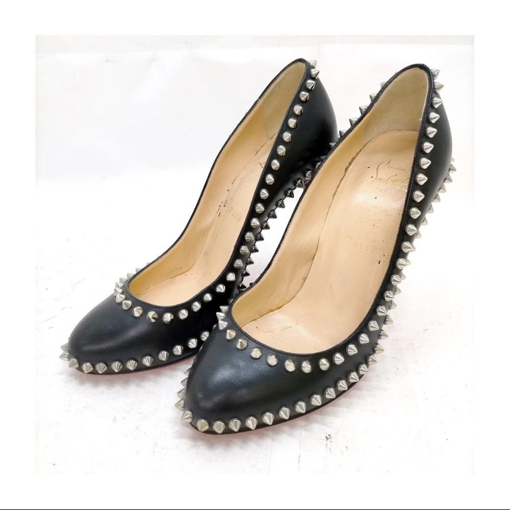 Christian Louboutin Dorispiky Black Silver Punk Spike Stud Round Pump